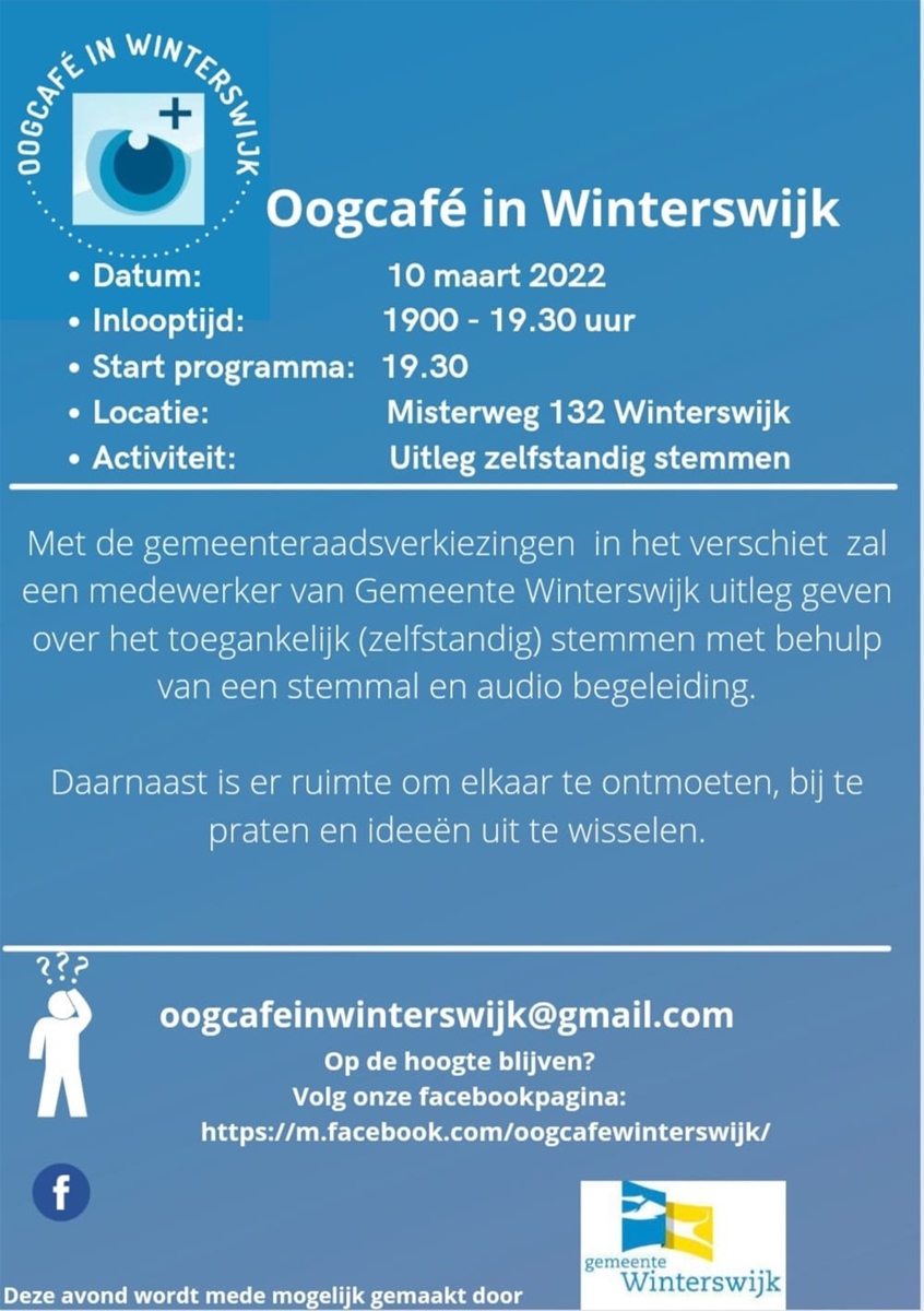 Flyer Oogcafé met datum, tijd en onderwerp